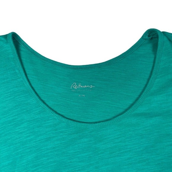 Reitmans Shirt Womens XL Teal Cotton Solid Short Sleeve Scoop Neck Pullover - Picture 3 of 9